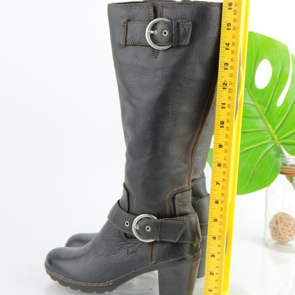 Born Women's Biker Moto Boots Size 6 Tall Block Heel Black Leather Comfy Rock - Picture 8 of 12